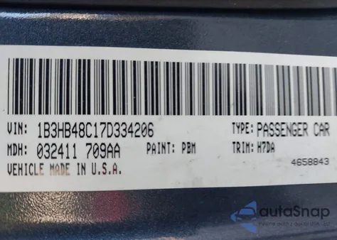 2007 Dodge Caliber Sxt из США, поврежденный, VIN 1B3HB48C17D334206